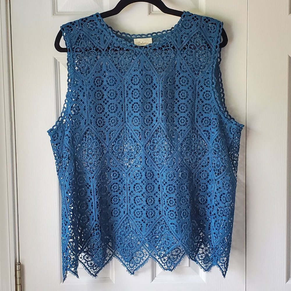 Anthropologie Deletta Crotchet Aubergine Lace Overlay Tank Blue